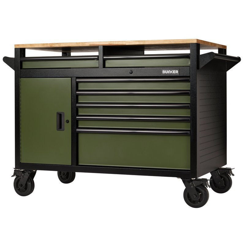 BUNKER 14 Drawer Multi-Functional Workbench Roller Tool Cabinet, 48", Green Main Image