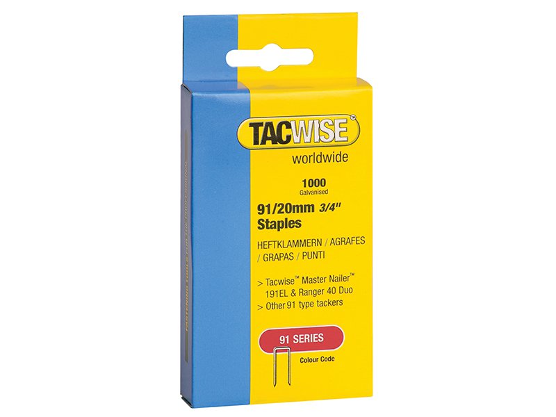 Tacwise 91 Narrow Crown Divergent Point Staples 20mm - Electric Tackers Pack 1000 Main Image