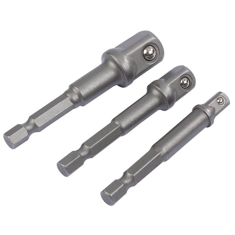 Socket Adaptor Set, 1/4" Hex. x 1/4", 3/8" & 1/2" Sq. Dr. (3 Piece) Main Image