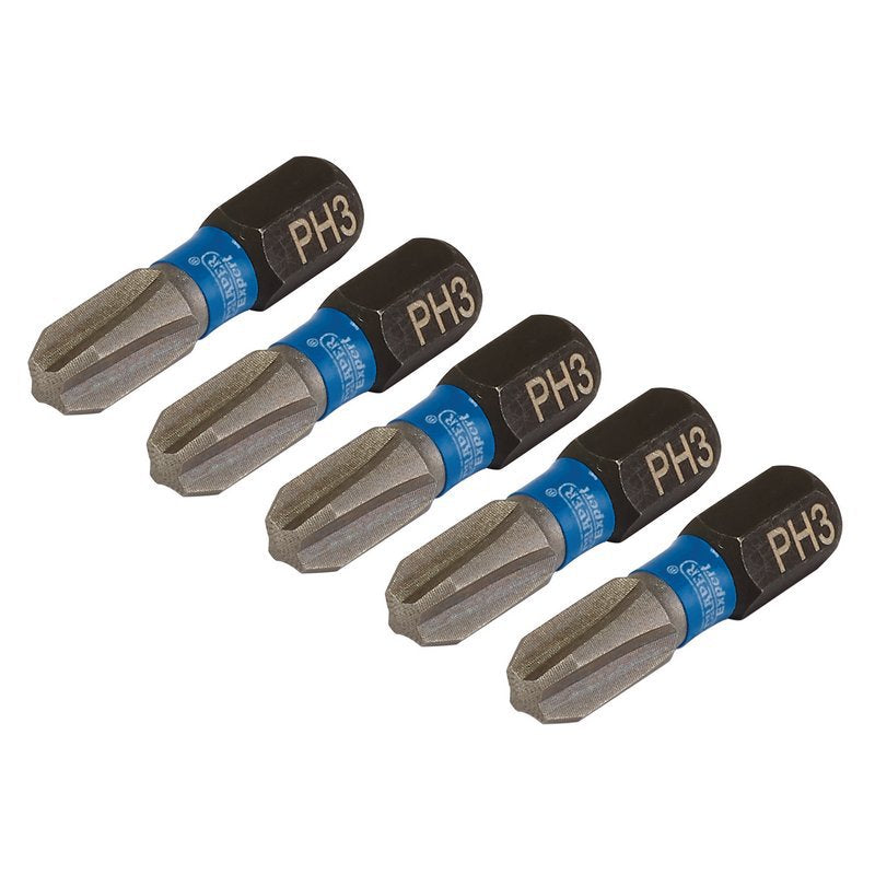 Draper Expert Cross Slot/PH Type Impact Screwdriver Bits, No.3 x 25mm, 1/4" Hex (Pack of 5) Main Image