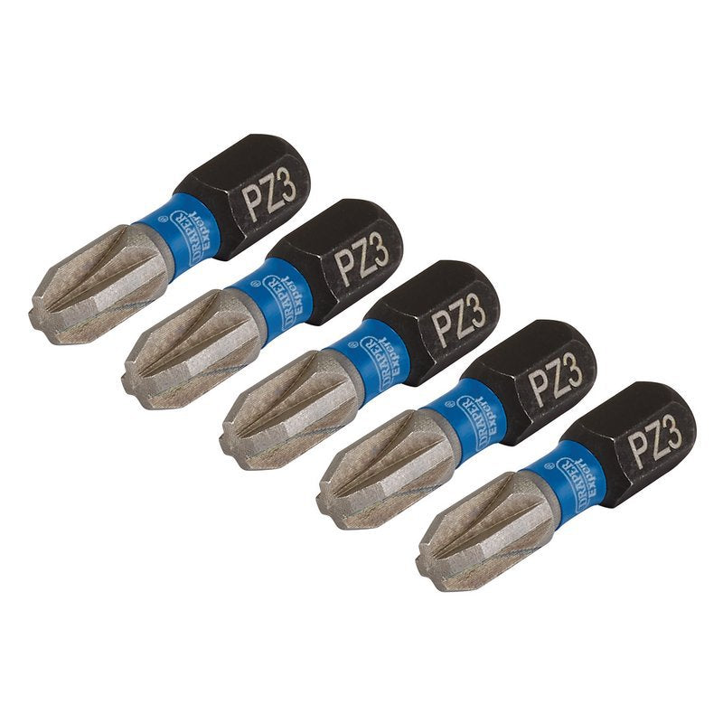 Draper Expert PZ-Type Impact Screwdriver Bits, No.3 x 25mm, 1/4" Hex (Pack of 5) Main Image