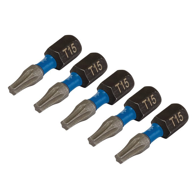 Draper Expert TX-STAR Impact Screwdriver Bits, T15 x 25mm, 1/4" Hex (Pack of 5) Main Image