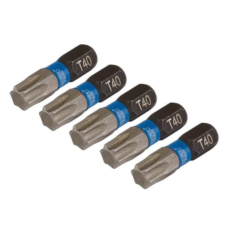 Draper Expert TX-STAR Impact Screwdriver Bits, T40 x 25mm, 1/4" Hex (Pack of 5) Main Image