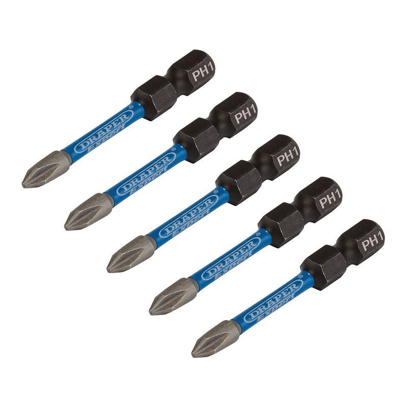 Draper Expert Cross Slot/PH Type Impact Screwdriver Bits, No.1 x 50mm, 1/4" Hex (Pack of 5) Main Image