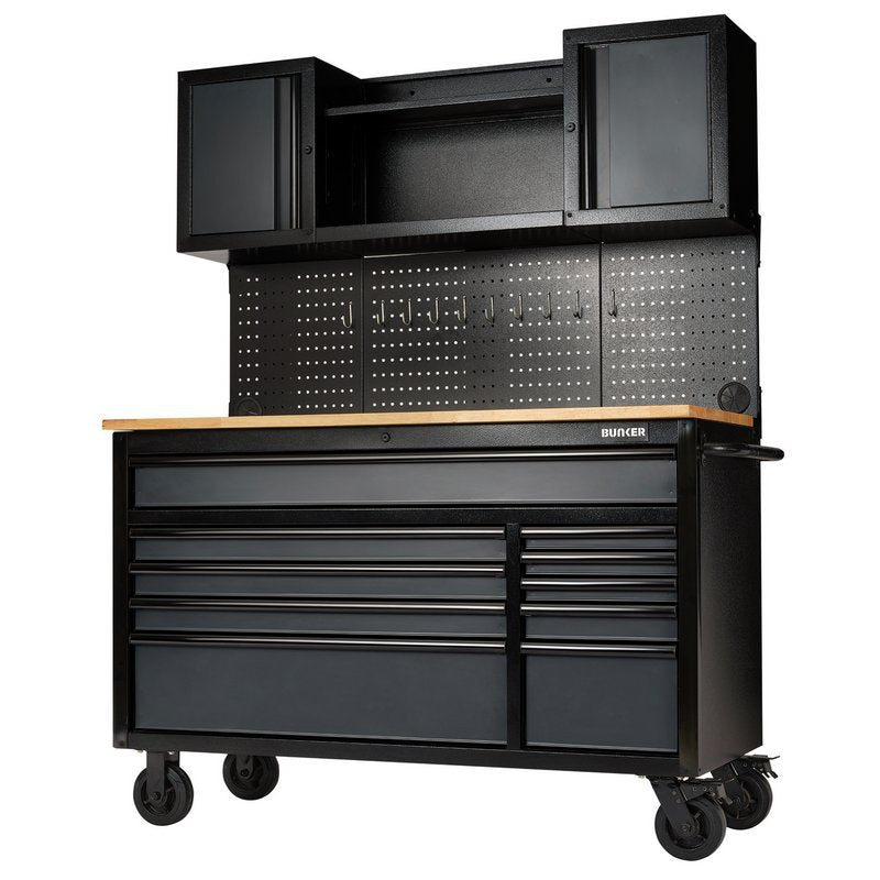 BUNKER 10 Drawer Roller Workstation with Workbench, 56", Grey Main Image