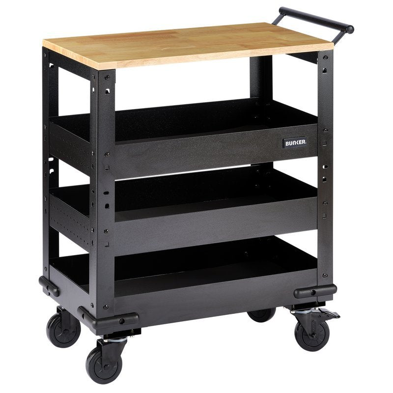 BUNKER 3 Tier Trolley with Pull Handle and Hardwood Worktop, 714mm Main Image