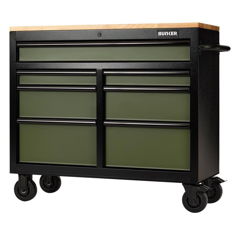 BUNKER 7 Drawer Workbench Roller Tool Cabinet, 41", Green Main Image