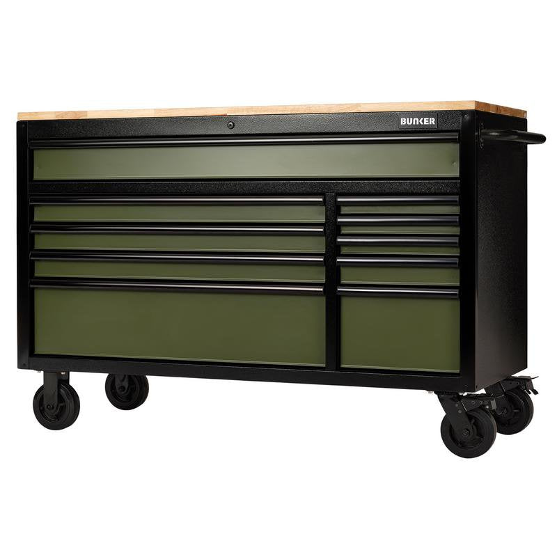 BUNKER 10 Drawer Workbench Roller Tool Cabinet, 56", Green Main Image