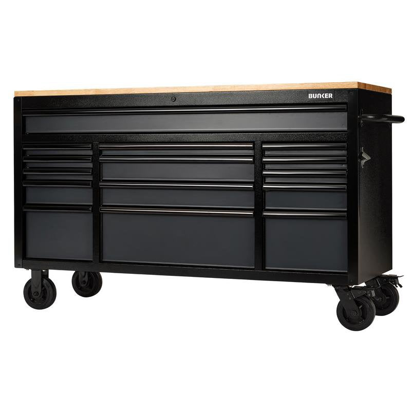 BUNKER 15 Drawer Workbench Roller Tool Cabinet, 61", Grey Main Image