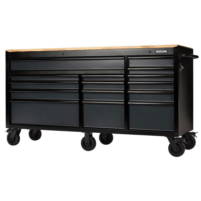 BUNKER 15 Drawer Workbench Roller Tool Cabinet, 72", Grey Main Image