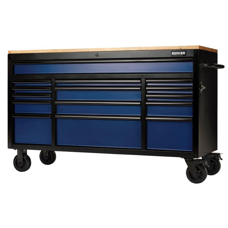 BUNKER 15 Drawer Workbench Roller Tool Cabinet, 61", Blue Main Image