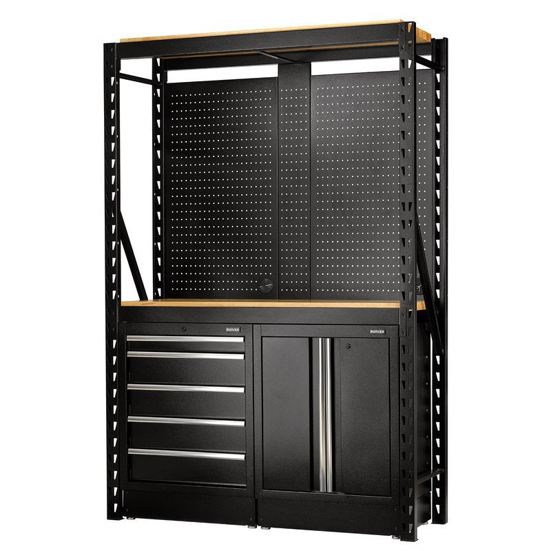 BUNKER 15 Piece Modular Storage Combo 2 Tier Racking with Hardwood Shelving, Pegboards and Floor Cabinets, 1500mm Main Image