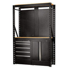 BUNKER 15 Piece Modular Storage Combo 2 Tier Racking with Hardwood Shelving, Pegboards and Floor Cabinets, 1500mm Main Image