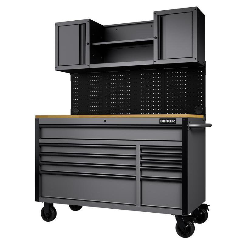 BUNKER 10 Drawer Roller Workstation with Workbench, 56", Light Grey Main Image
