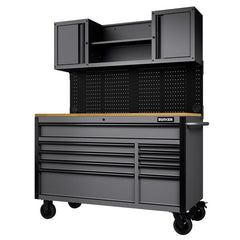 BUNKER 10 Drawer Roller Workstation with Workbench, 56", Light Grey Main Image