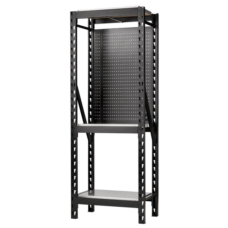 BUNKER 17 Piece Modular 3 Tier Racking with Stainless Steel Shelving and Pegboards, 750mm Main Image [src:32452_1.jpg@20260922134038]