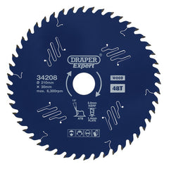 Draper Expert TCT Circular Saw Blade for Wood with PTFE Coating, 210 x 30mm, 48T Main Image