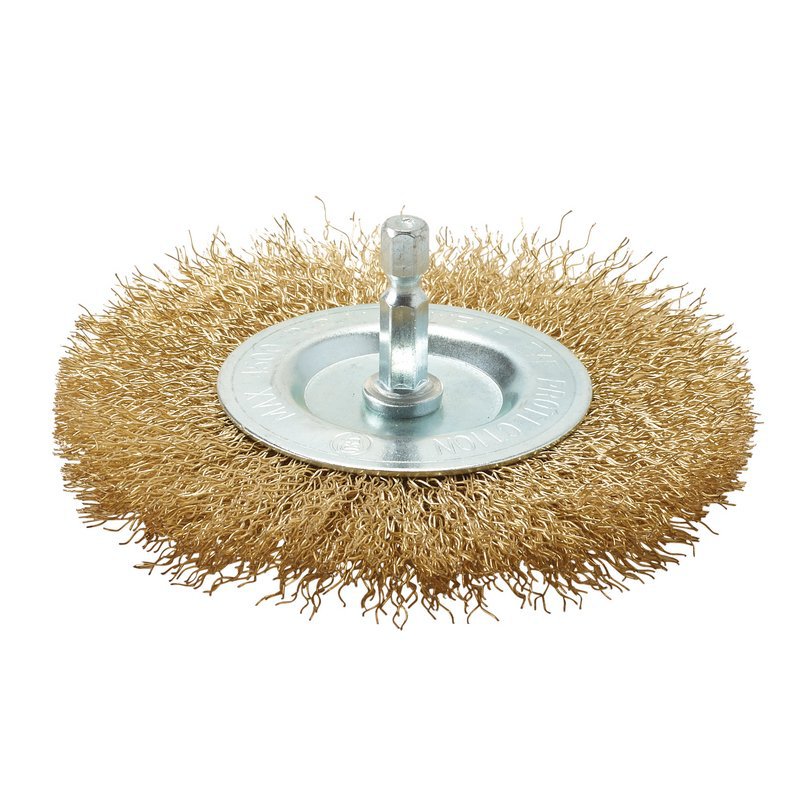 Brassed Steel Crimped Wire Wheel Brush, 100mm Main Image