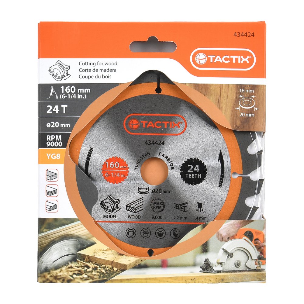 Tactix Circular Saw Blade For Wood Yg8 Tct Carbide Tip 160mm x 20mm 24T Main Image