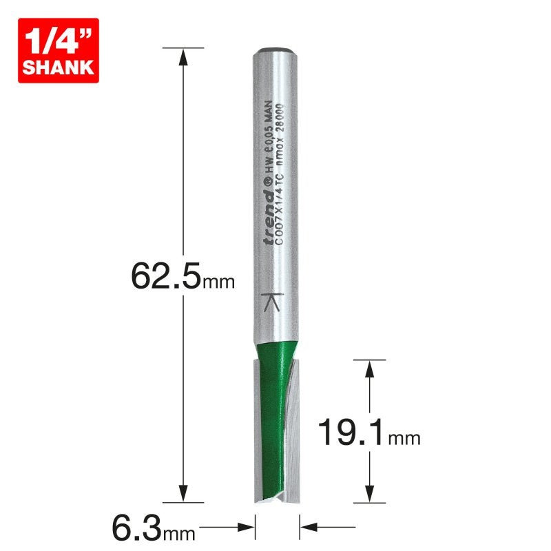 TREND C007X1/4TC TWO FLUTE 6.3MM DIA X 19.1MM CUT Main Image