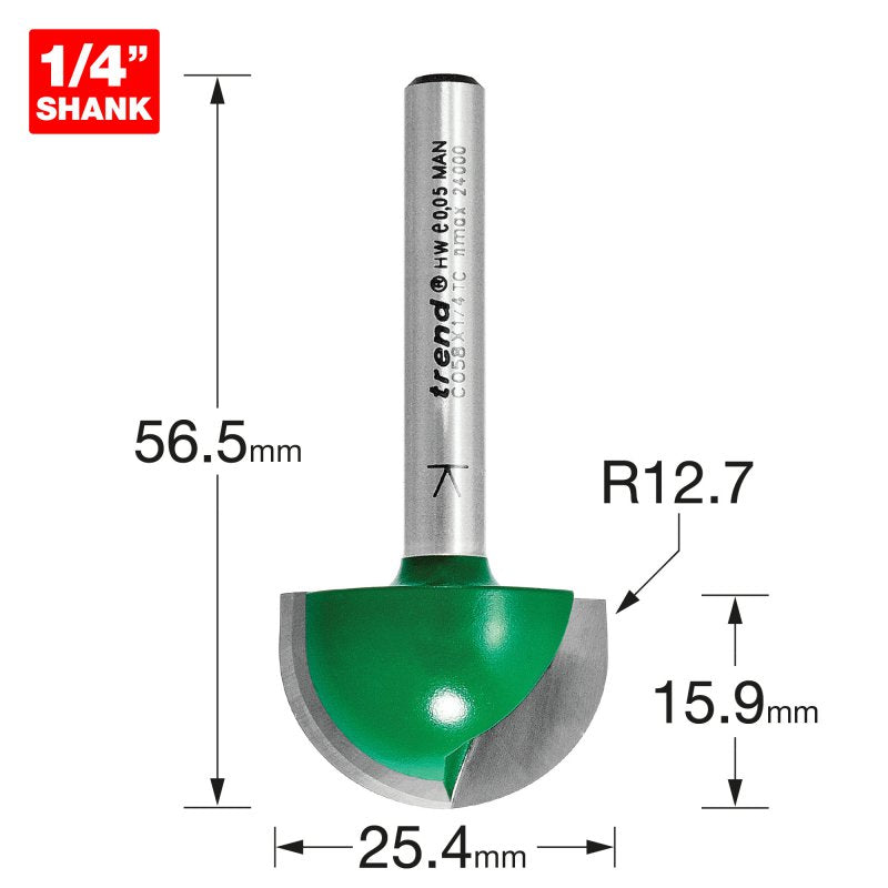 TREND C058X1/4TC RADIUS 12.7MM RAD X 25.4MM DIA      Main Image