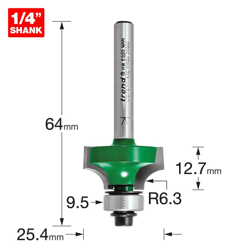 TREND C076X1/4TC ROUND/OVER 6.3MM RAD X 12.7MM CUT   Main Image