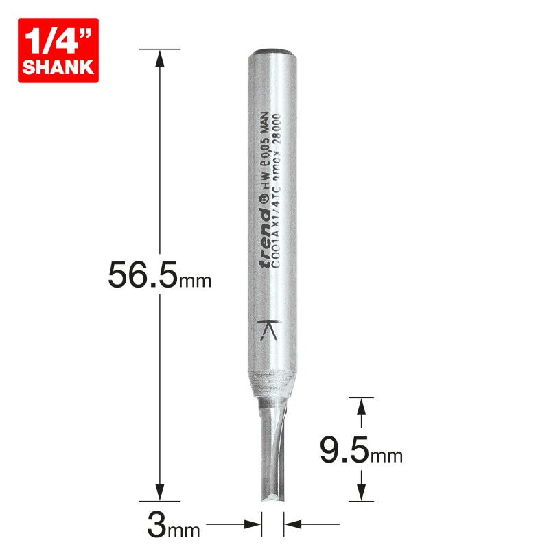 TREND C001AX1/4TC TWO FLUTE 3.0MM DIA X 9.5MM CUT     Main Image