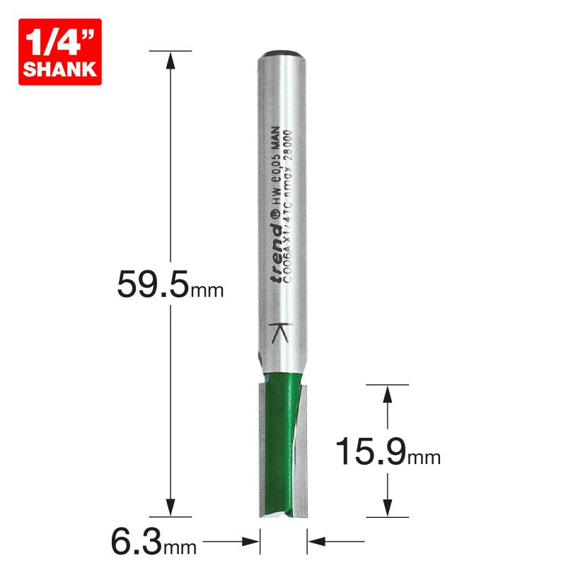 TREND C006AX1/4TC TWO FLUTE 6.3MM DIA X 16MM CUT      Main Image