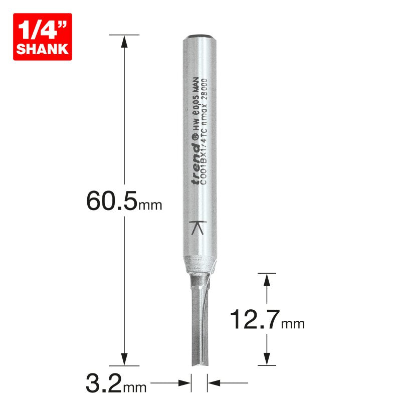 TREND C001BX1/4TC TWO FLUTE 3.2MM DIA X 12.7MM CUT    Main Image