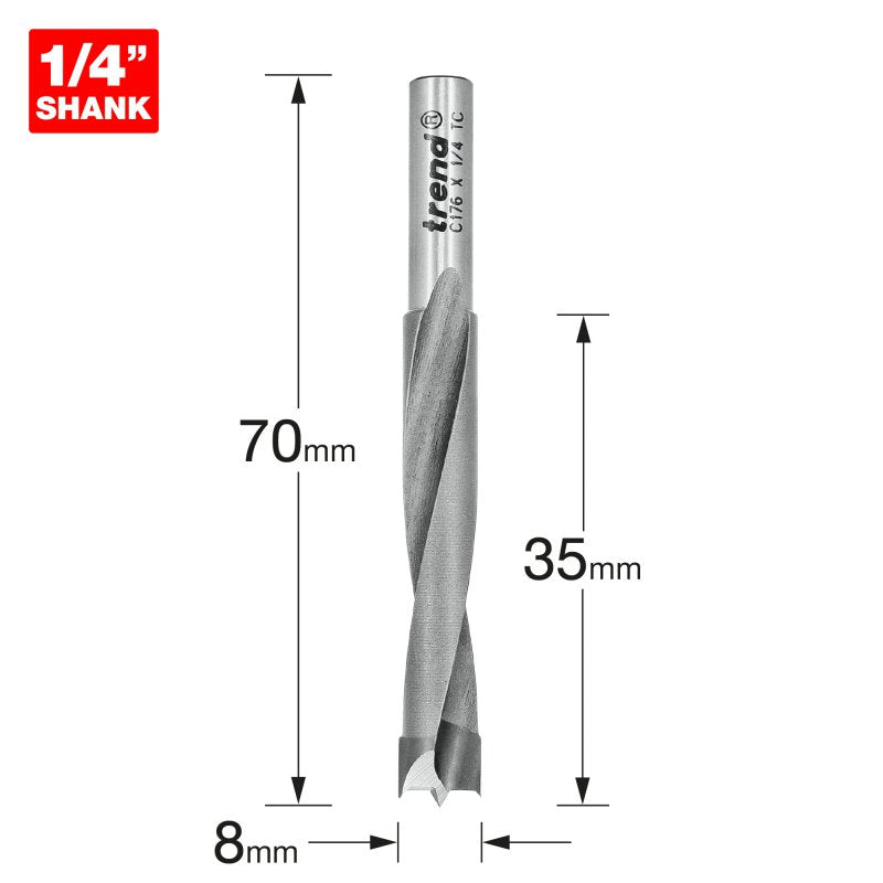 TREND C176X1/4TC DOWEL DRILL 8MM X 35MM CUT          Main Image