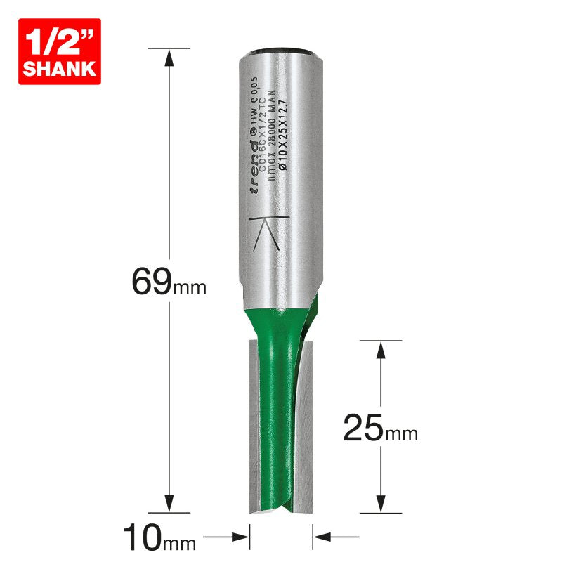 TREND C016CX1/2TC TWO FLUTE 10MM DIA X 25MM           Main Image
