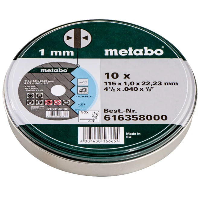 Metabo 616358000 Inox Cutting Discs in Tin 115mm x1mm x 22.23mm 10 Piece