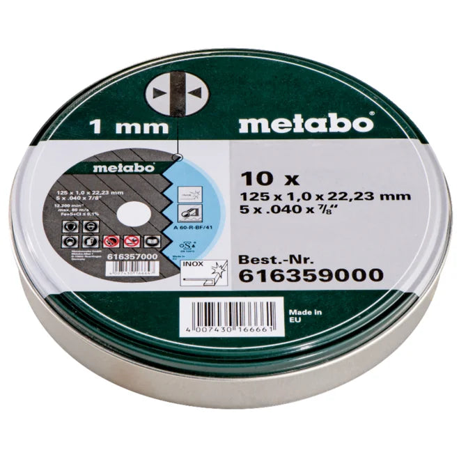 Metabo 616359000 Inox Cutting Discs in Tin 125mm x1mm x 22.23mm 10 Piece