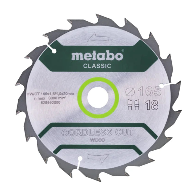 Metabo 165 x 20 Z18 Cordless Cut Wood Saw Blade