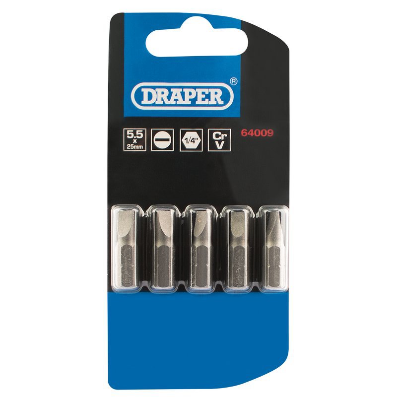 Plain Slot Insert Bit, 5.5mm, 1/4" Hex, 25mm Long (Pack of 5) Main Image