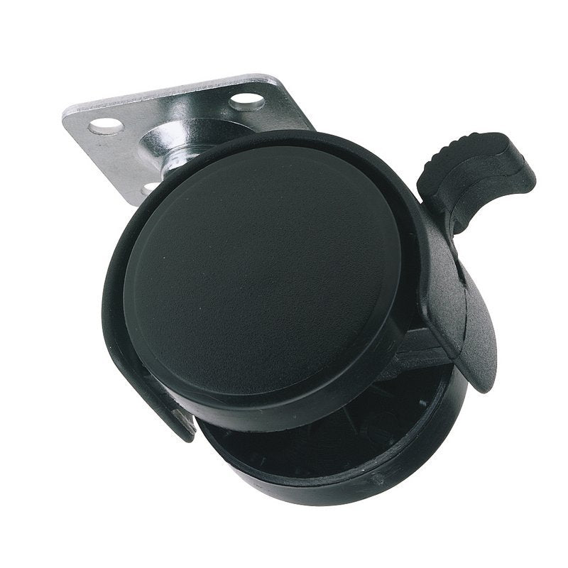 Twin Nylon Plate Castor with Brake, 40mm Diameter, S.W.L. 25kg Main Image