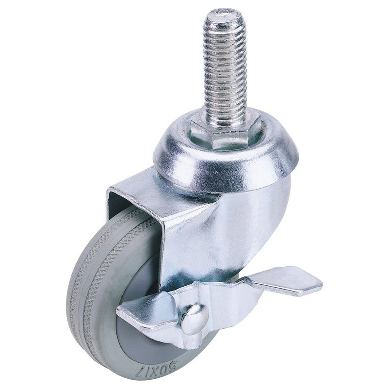 Swivel Bolt Fixing Rubber Castor with Brake, 50mm Diameter, S.W.L. 50kg Main Image