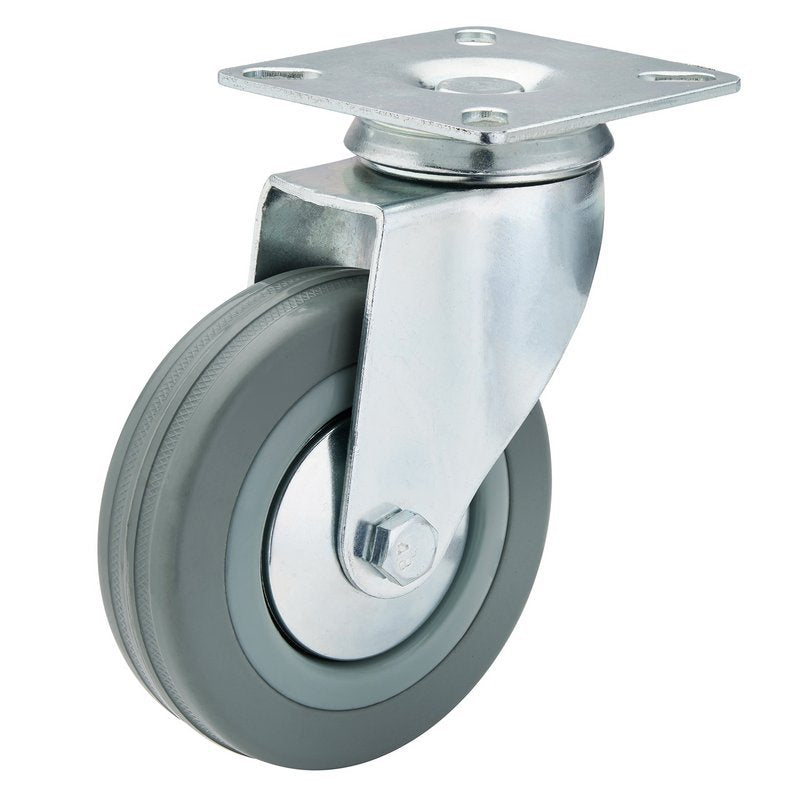 Swivel Plate Fixing Rubber Castor, 100mm Diameter, S.W.L. 80kg Main Image