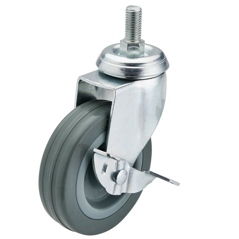 Swivel Bolt Fixing Rubber Castor with Brake, 100mm Diameter, S.W.L. 80kg Main Image