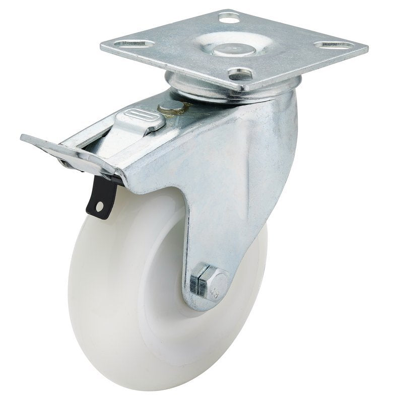 Swivel Plate Fixing Nylon Wheel with Brake, 100mm Diameter, S.W.L. 125kg Main Image