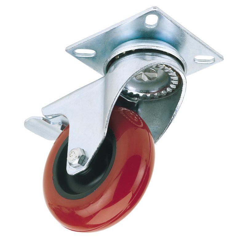 Swivel Plate Fixing Polyurethane Wheel with Brake, 75mm Diameter, S.W.L. 70kg Main Image