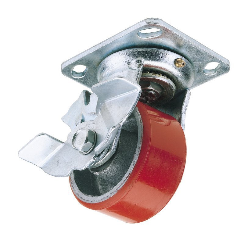 Swivel Plate Fixing Heavy Duty Polyurethane Wheel with Brake, 125mm Diameter, S.W.L. 300kg Main Image