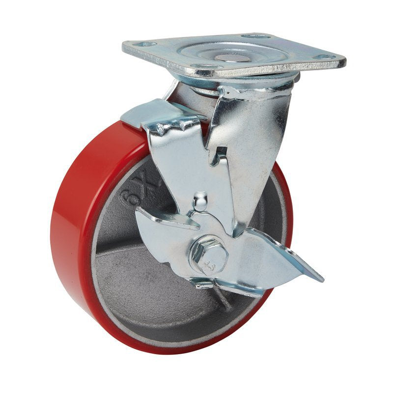 Swivel Plate Fixing Heavy Duty Polyurethane Wheel with Brake, 160mm Diameter, S.W.L. 400kg Main Image