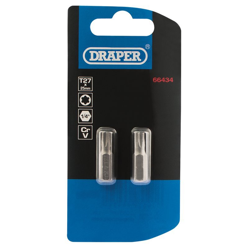Draper TX-STAR Insert Bit, 1/4" Hex, 25mm Long, T27 (Pack of 2) Main Image