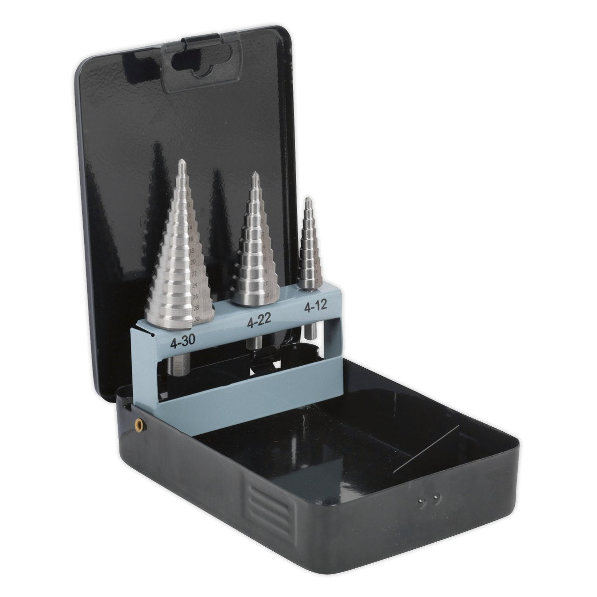 Sealey HSS 4341 Step Drill Bit Set 3pc Double Flute Main Image