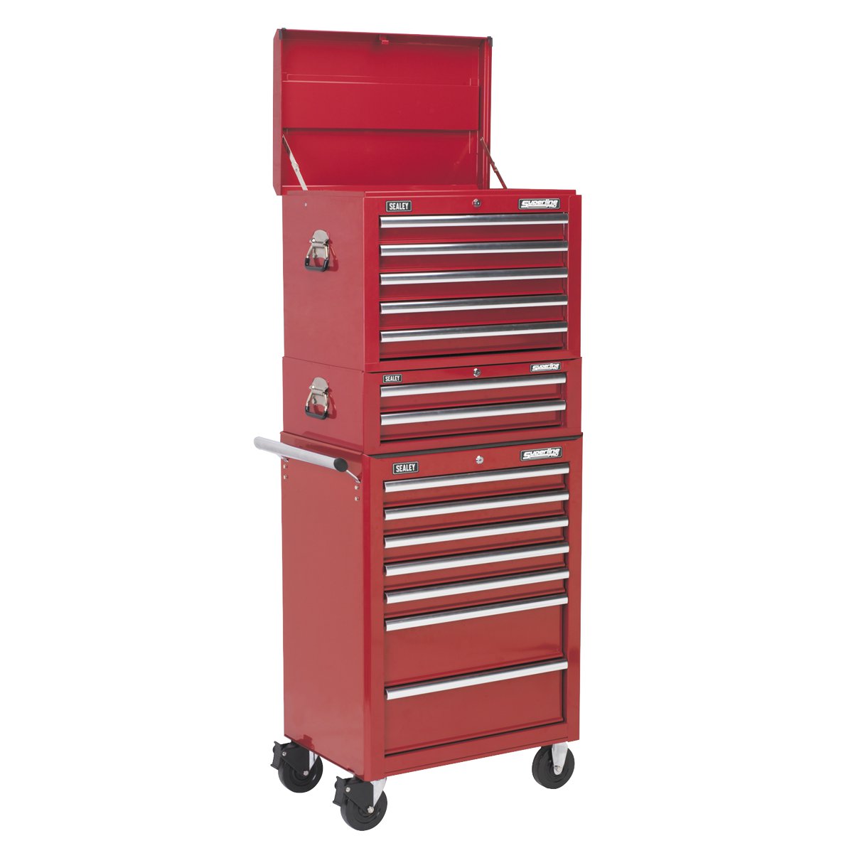 Sealey Topchest, Mid-Box & Rollcab Combination 14 Drawer with Ball Bearing Runners - Red Main Image