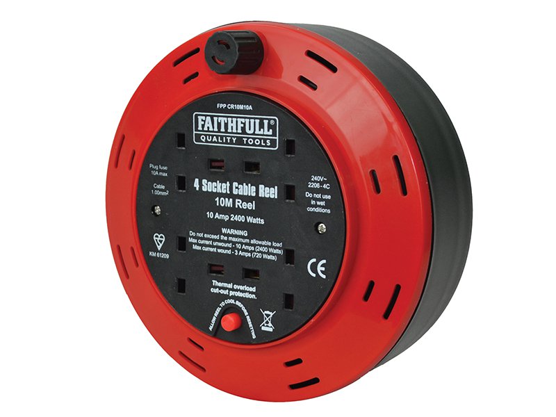 Faithfull Power Plus Cable Reel 230 Volt 10 Metre 10 Amp 4 Socket Main Image