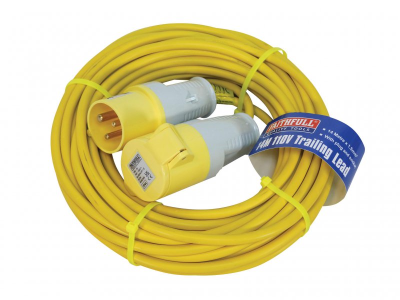Faithfull Power Plus Trailing Lead 14 Metre 1750w 16 Amp 1.5mm Cable 110 Volt Main Image