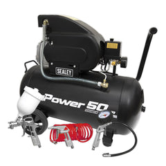 Sealey Compressor 50ltr Direct Drive 2hp with 4pc Air Accessory Kit Main Image