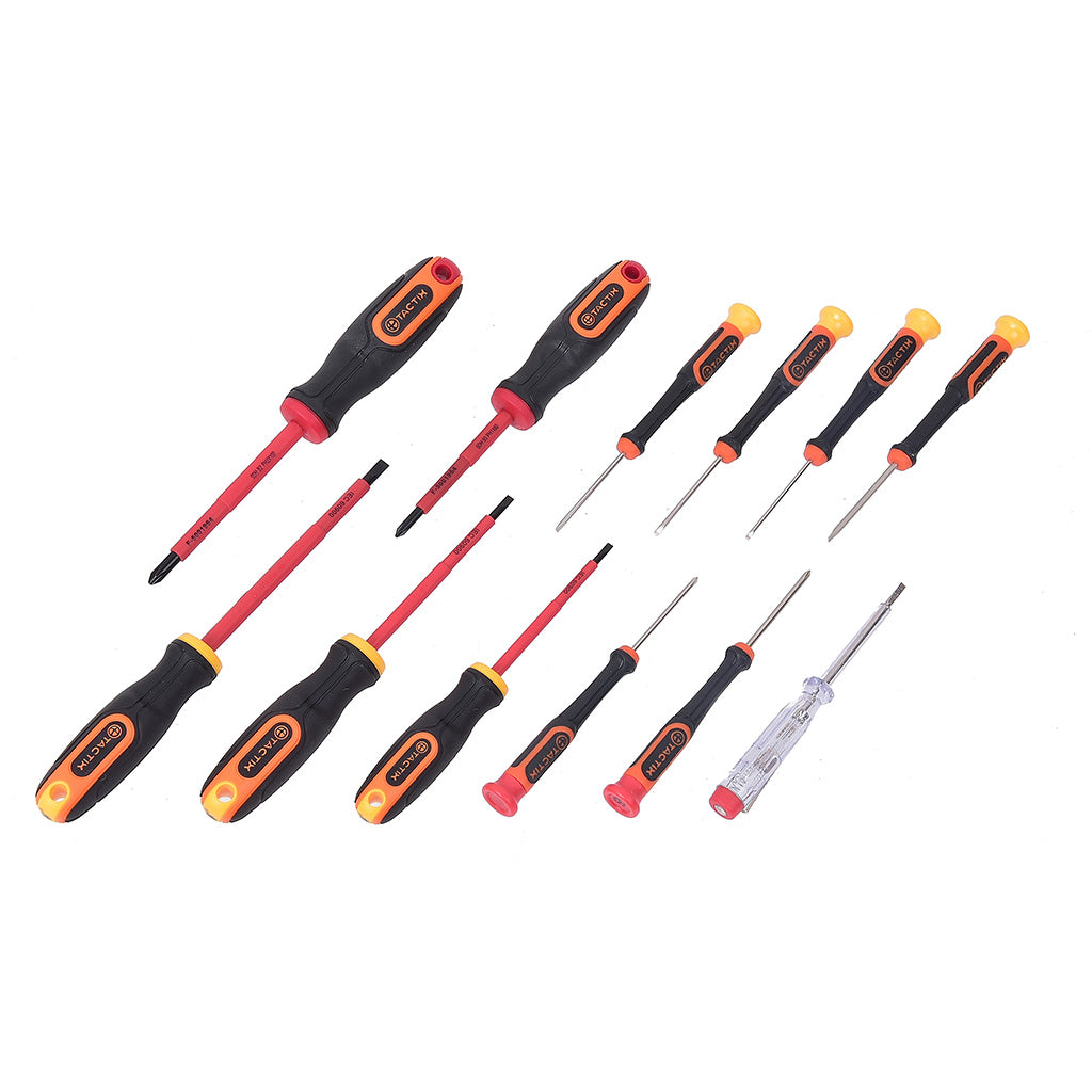 Tactix 12 Piece Screwdriver Set 5 Vde + 1 Vde Tester + 5 Precision Main Image